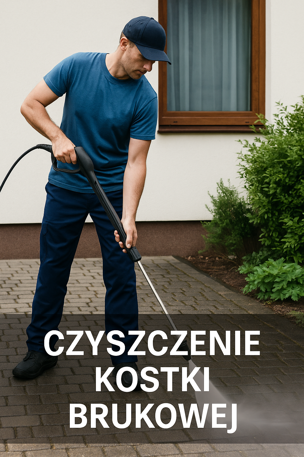 Zdjęcie przedstawia profesjonalne czyszczenie kostki brukowej i tarasu przez wykwalifikowanych pracowników, używających specjalistycznego sprzętu, aby przywrócić powierzchniom ich pierwotny blask. Idealne do prezentacji usług porządkowych dla domów, apartamentów i hoteli w regionach takich jak Wisła i Ustroń.